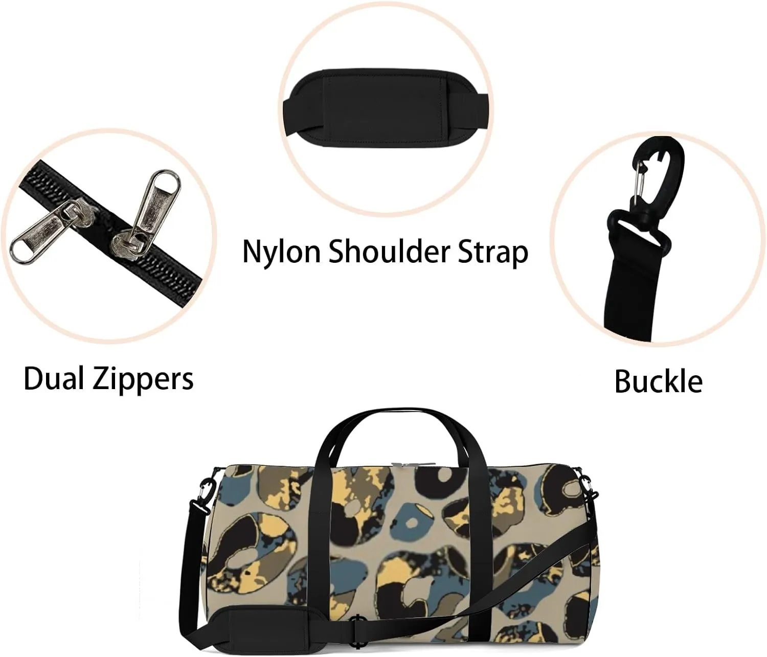 Sports Gym Bag for Women and Men Waterproof Abstract Animal Skin Pattern Duffel Bag Lightweight Carryon Traveling Boarding Gripsack