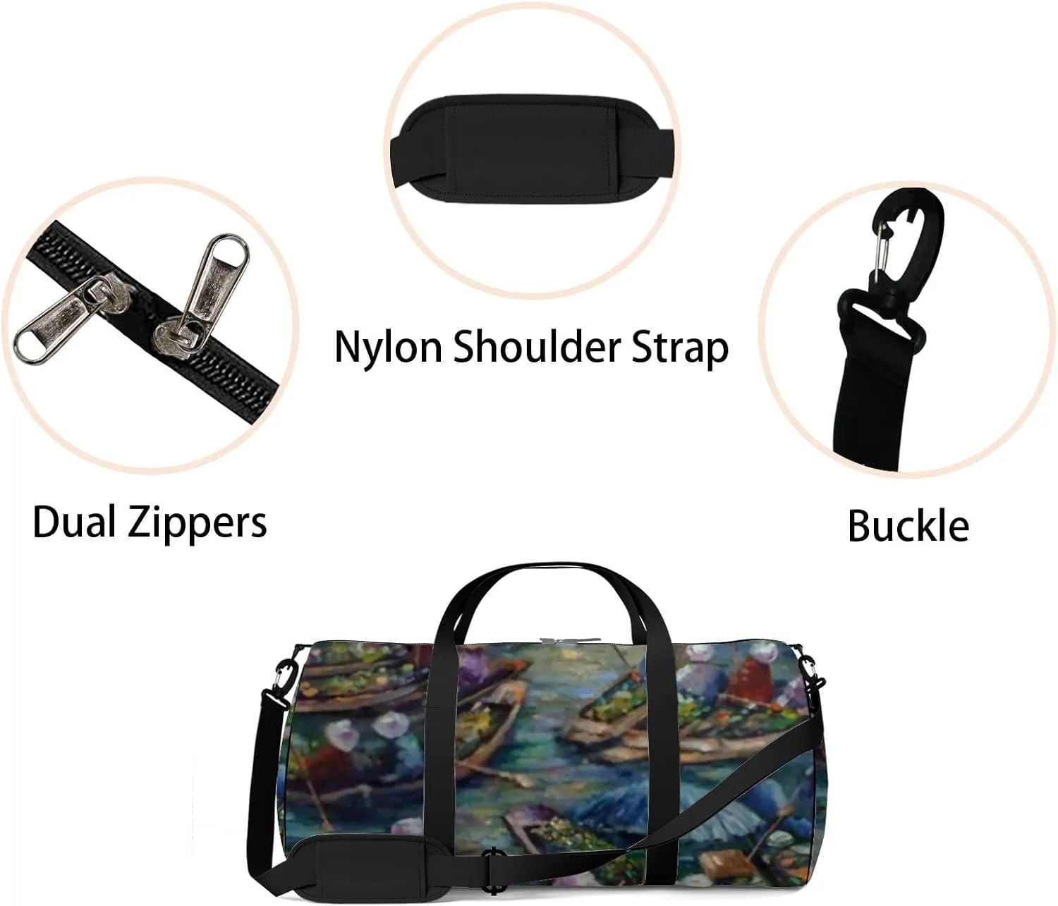 Sports Gym Bag for Women and Men Waterproof Art Painting Oil Color Duffel Bag Lightweight Carryon Traveling Boarding Gripsack