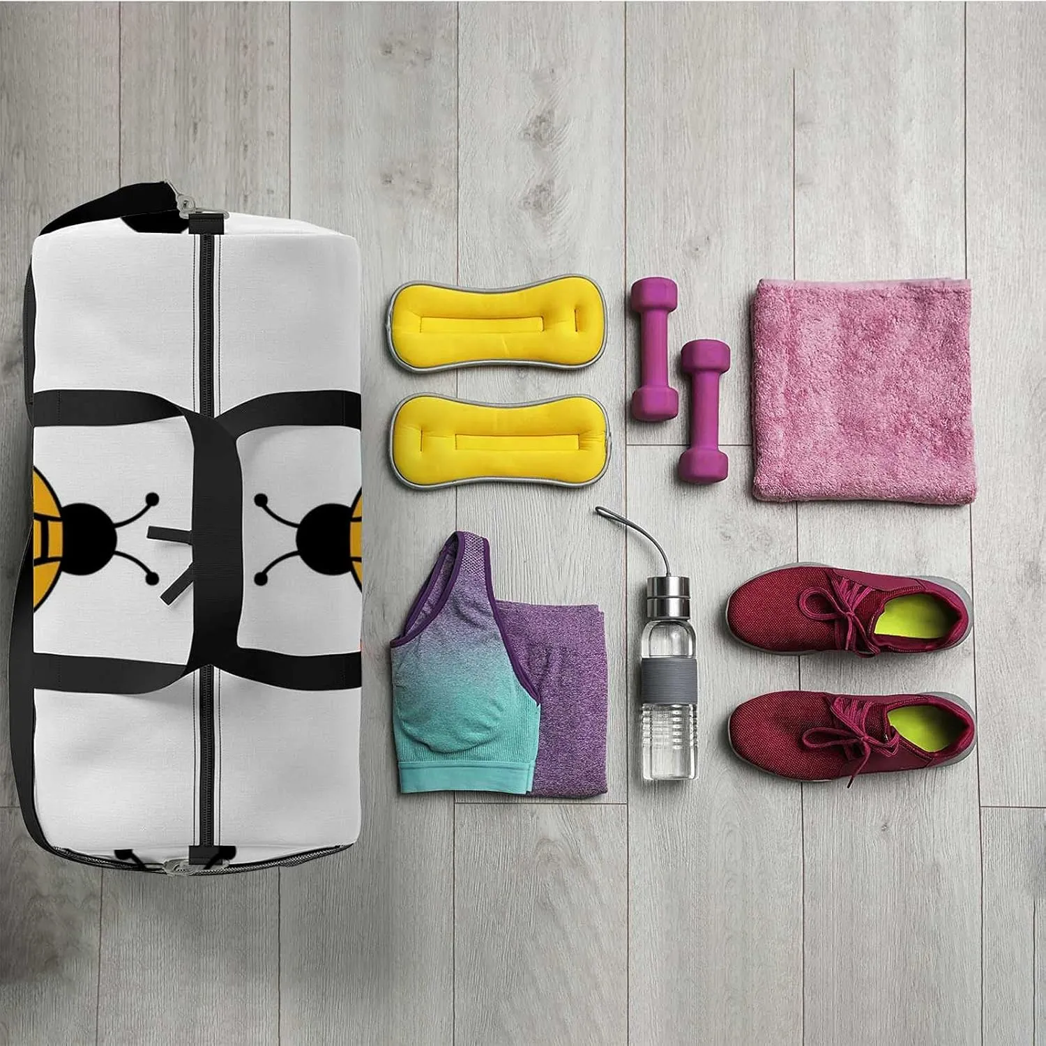 Sports Gym Bag for Women and Men Waterproof Bee Animal Honey Flying Duffel Bag Lightweight Carryon Traveling Boarding Gripsack