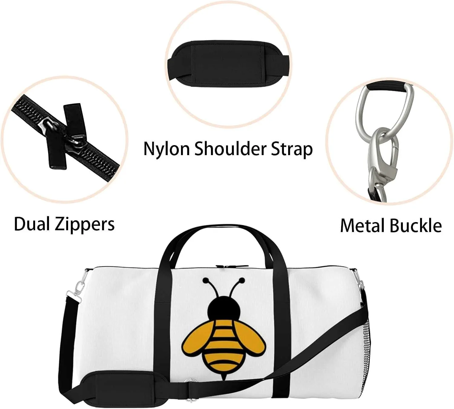 Sports Gym Bag for Women and Men Waterproof Bee Animal Honey Flying Duffel Bag Lightweight Carryon Traveling Boarding Gripsack