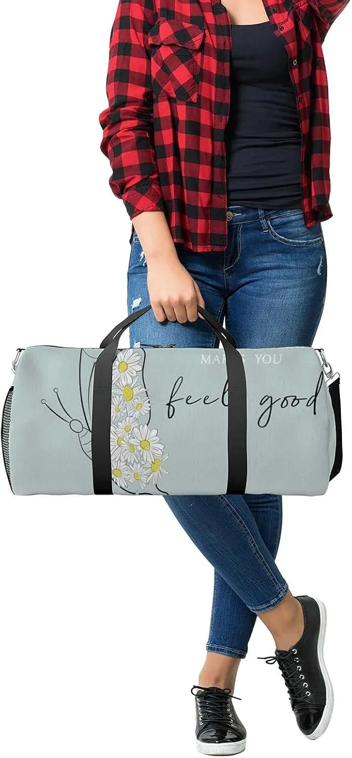 Sports Gym Bag for Women and Men Waterproof Butterfly DesignDaisies Flower Duffel Bag Lightweight Carryon Traveling Boarding Gripsack