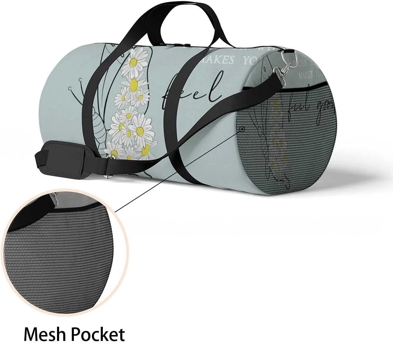 Sports Gym Bag for Women and Men Waterproof Butterfly DesignDaisies Flower Duffel Bag Lightweight Carryon Traveling Boarding Gripsack