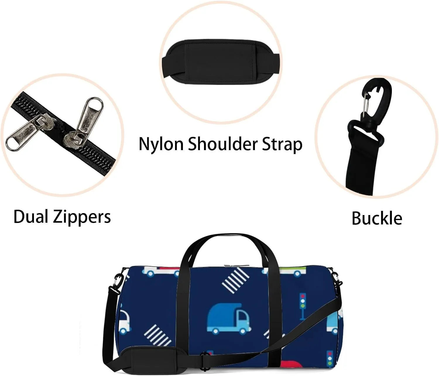 Sports Gym Bag for Women and Men Waterproof Childish Pattern Cartoon Dump Trucks Red Blue Green Duffel Bag Lightweight Carryon Traveling Boarding Gripsack