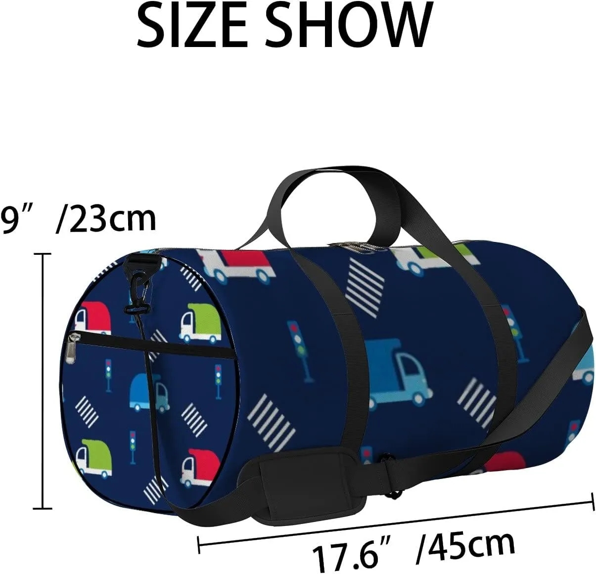 Sports Gym Bag for Women and Men Waterproof Childish Pattern Cartoon Dump Trucks Red Blue Green Duffel Bag Lightweight Carryon Traveling Boarding Gripsack