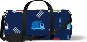 Sports Gym Bag for Women and Men Waterproof Childish Pattern Cartoon Dump Trucks Red Blue Green Duffel Bag Lightweight Carryon Traveling Boarding Gripsack