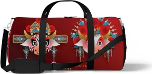 Sports Gym Bag for Women and Men Waterproof Chinese Pattern Opera Ox Red Duffel Bag Lightweight Carryon Traveling Boarding Gripsack