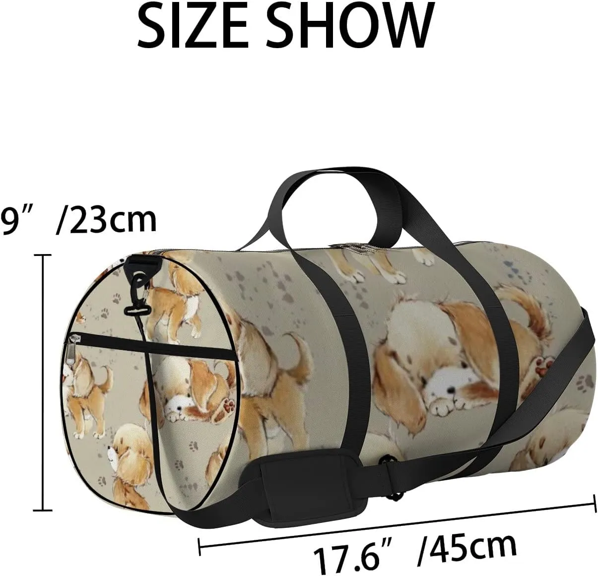 Sports Gym Bag for Women and Men Waterproof Cute Cartoon Dogs Brown Duffel Bag Lightweight Carryon Traveling Boarding Gripsack