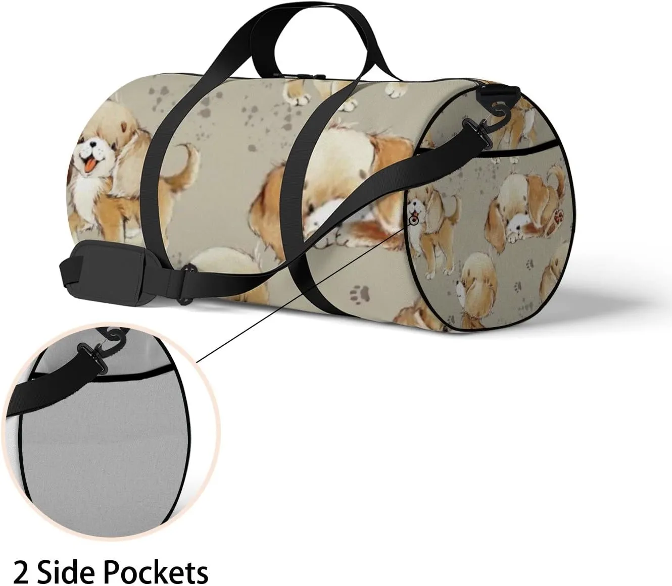 Sports Gym Bag for Women and Men Waterproof Cute Cartoon Dogs Brown Duffel Bag Lightweight Carryon Traveling Boarding Gripsack
