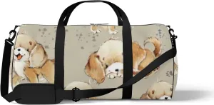Sports Gym Bag for Women and Men Waterproof Cute Cartoon Dogs Brown Duffel Bag Lightweight Carryon Traveling Boarding Gripsack