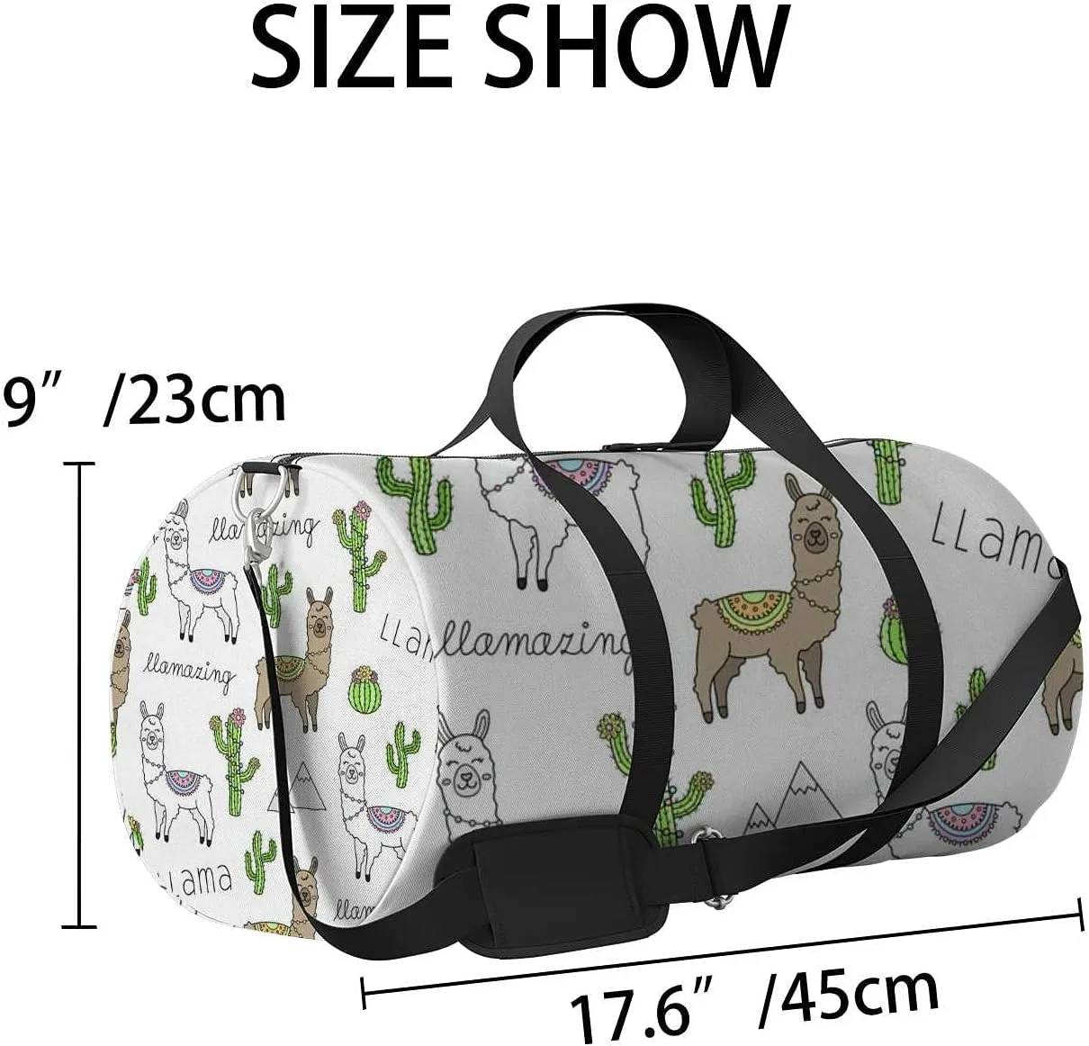 Sports Gym Bag for Women and Men Waterproof Cute Llama Illustration Pattern Duffel Bag Lightweight Carryon Traveling Boarding Gripsack