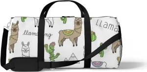 Sports Gym Bag for Women and Men Waterproof Cute Llama Illustration Pattern Duffel Bag Lightweight Carryon Traveling Boarding Gripsack