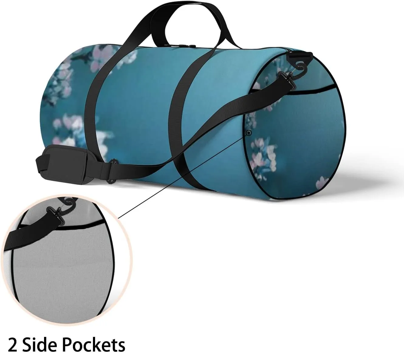 Sports Gym Bag for Women and Men Waterproof Floral Spring Light Blue Sky Duffel Bag Lightweight Carryon Traveling Boarding Gripsack