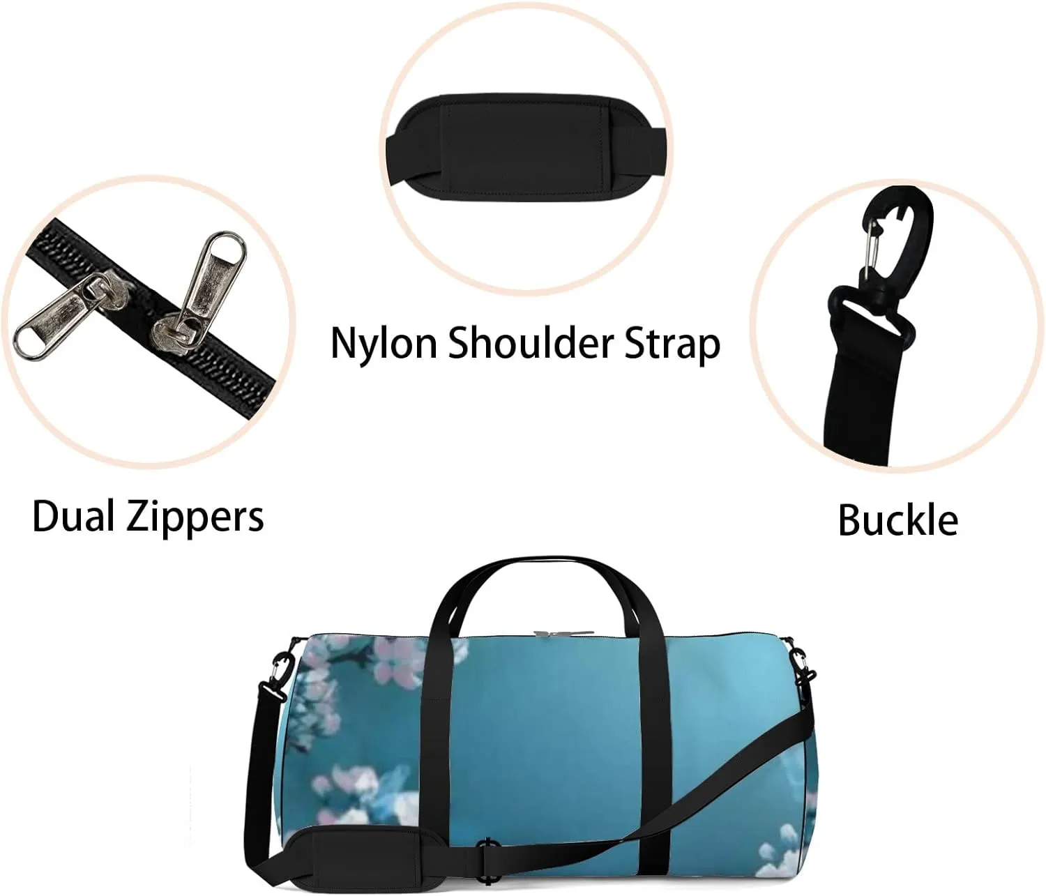 Sports Gym Bag for Women and Men Waterproof Floral Spring Light Blue Sky Duffel Bag Lightweight Carryon Traveling Boarding Gripsack