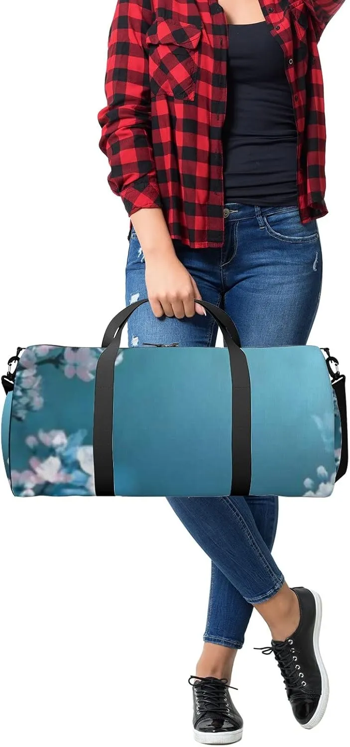 Sports Gym Bag for Women and Men Waterproof Floral Spring Light Blue Sky Duffel Bag Lightweight Carryon Traveling Boarding Gripsack