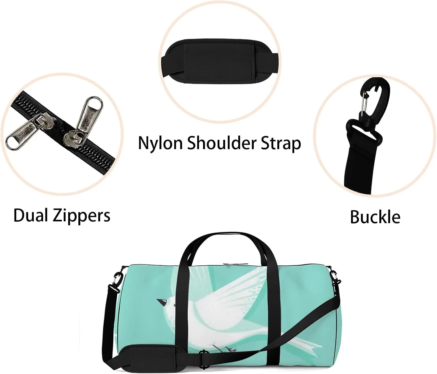 Sports Gym Bag for Women and Men Waterproof Flying Dove Cute Bird Blue Duffel Bag Lightweight Carryon Traveling Boarding Gripsack