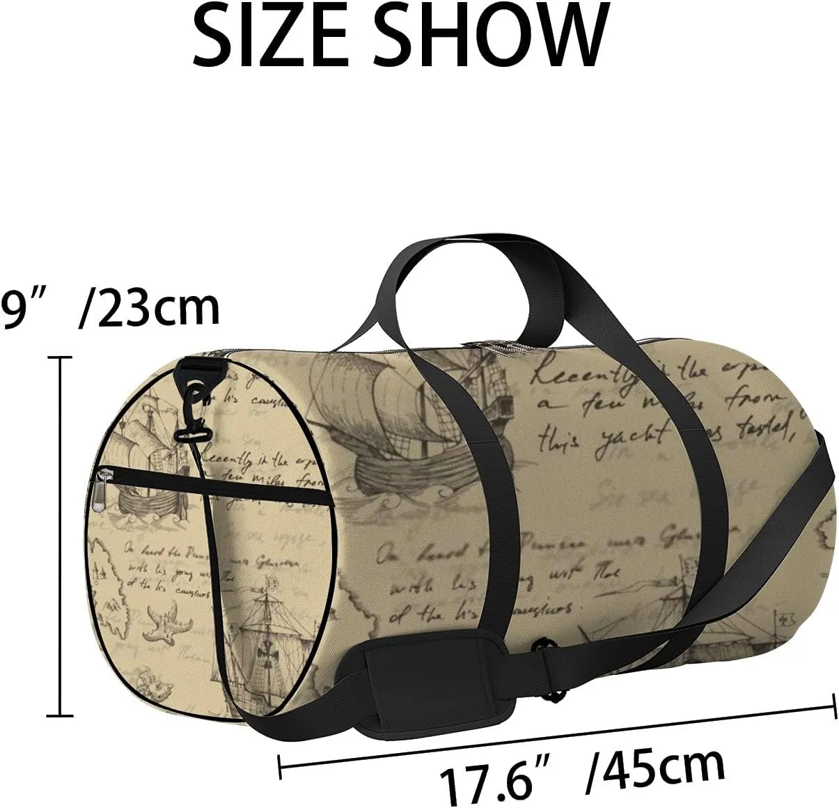 Sports Gym Bag for Women and Men Waterproof Vintage Sailboat Hand Drawn Sketch Duffel Bag Lightweight Carryon Traveling Boarding Gripsack