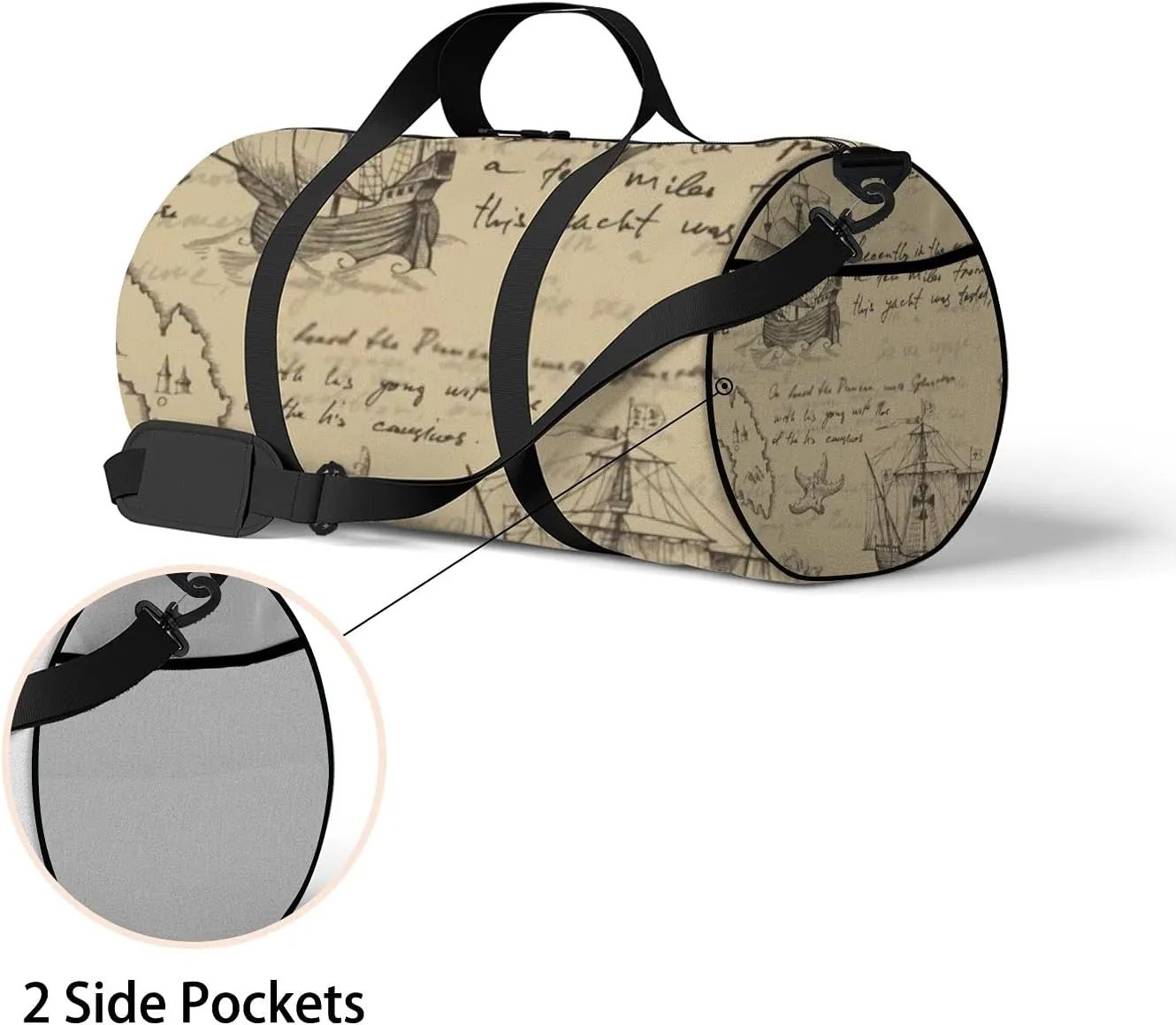 Sports Gym Bag for Women and Men Waterproof Vintage Sailboat Hand Drawn Sketch Duffel Bag Lightweight Carryon Traveling Boarding Gripsack
