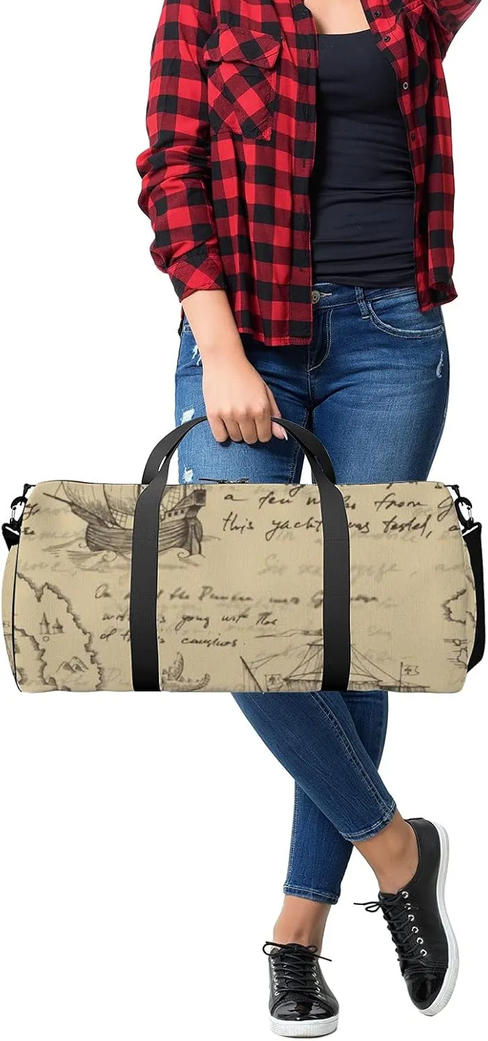 Sports Gym Bag for Women and Men Waterproof Vintage Sailboat Hand Drawn Sketch Duffel Bag Lightweight Carryon Traveling Boarding Gripsack