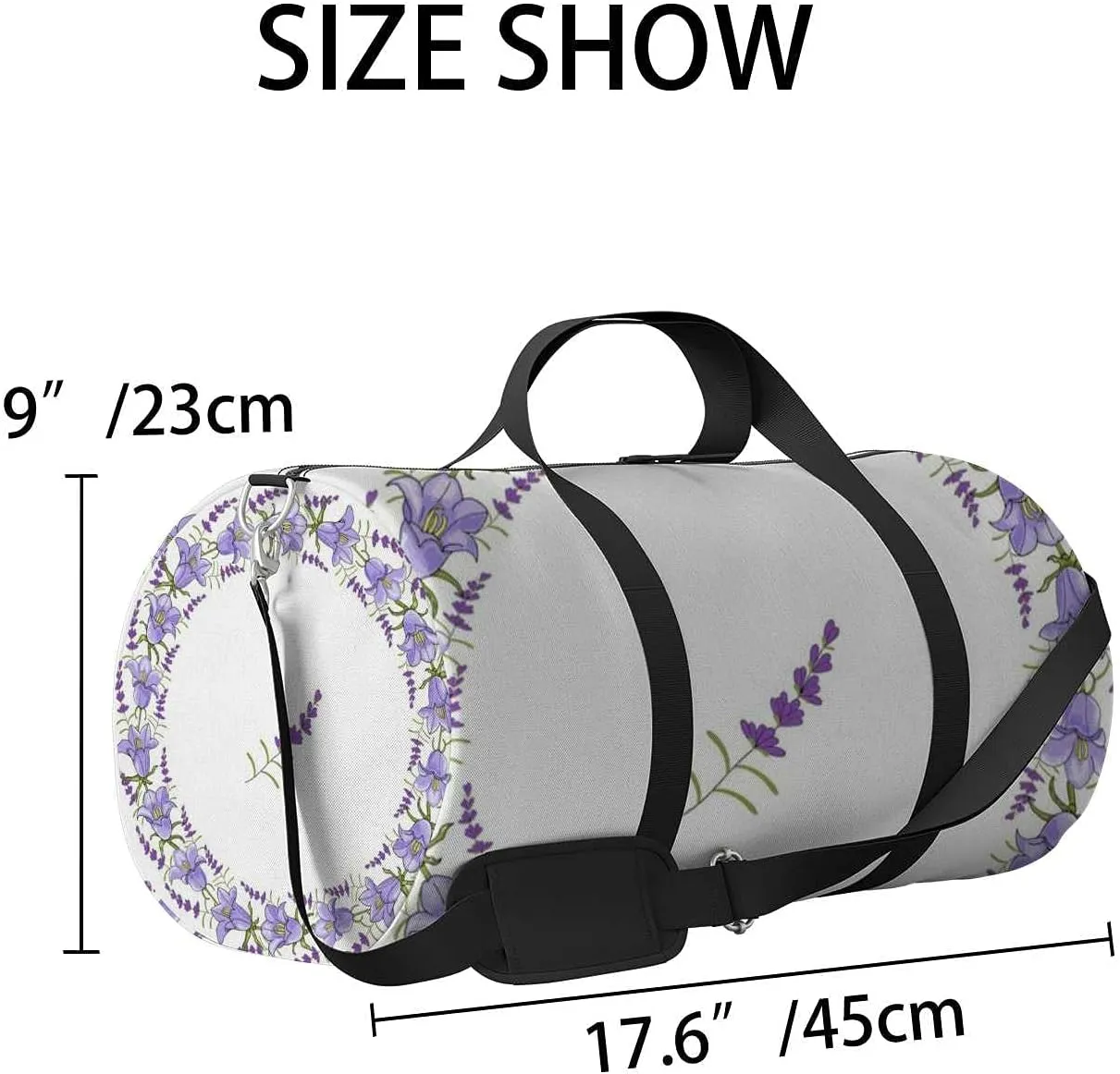 Sports Gym Bag for Women and Men Waterproof Wreath Flowers Bluebells Lavender Holiday Duffel Bag Lightweight Carryon Traveling Boarding Gripsack