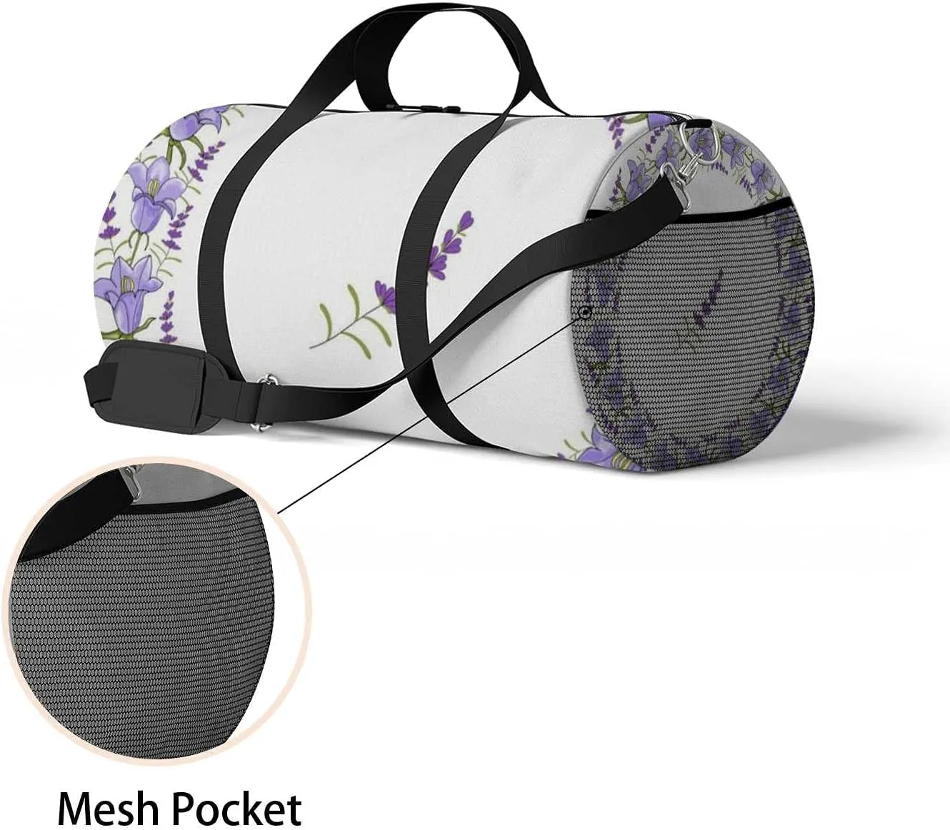 Sports Gym Bag for Women and Men Waterproof Wreath Flowers Bluebells Lavender Holiday Duffel Bag Lightweight Carryon Traveling Boarding Gripsack