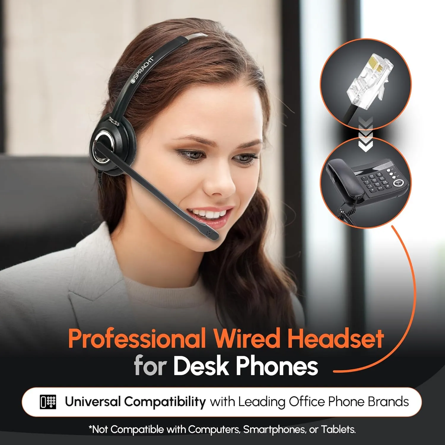 Spracht Zum RJ9 Single Ear Wired Headset for Desktop Phones | Universal Telephone Headsets for Office Telephones | Works with Polycom Digium Nortel Yealink Grandstream Cisco