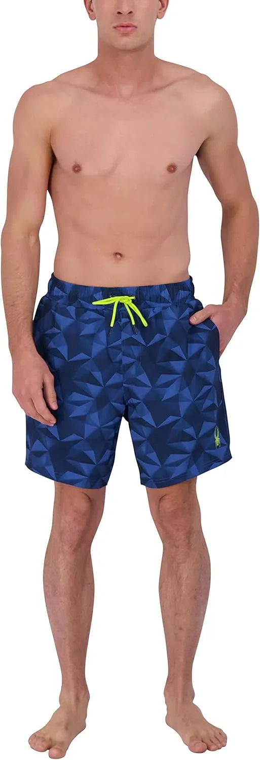 Spyder Men's Swim Trunks, Stretch, Quick-Dry, 7-inch Board Shorts, UPF 50 , Brief Liner