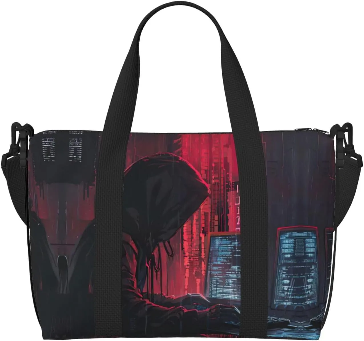 SSIMOO Hacker Attack Print Portable Travel Duffel Bag,Ideal For Business And Private Travel, Black