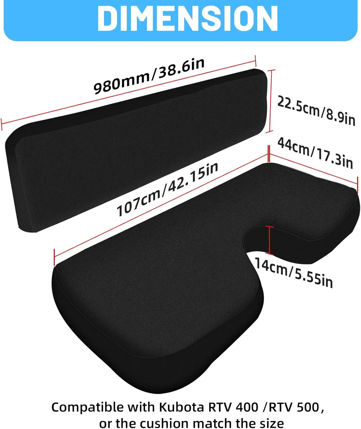 StarknightMT RTV Seat Cover Compatible with Kubota RTV 400 & RTV 500 UTV Seat Covers Waterproof Black Seat Cover