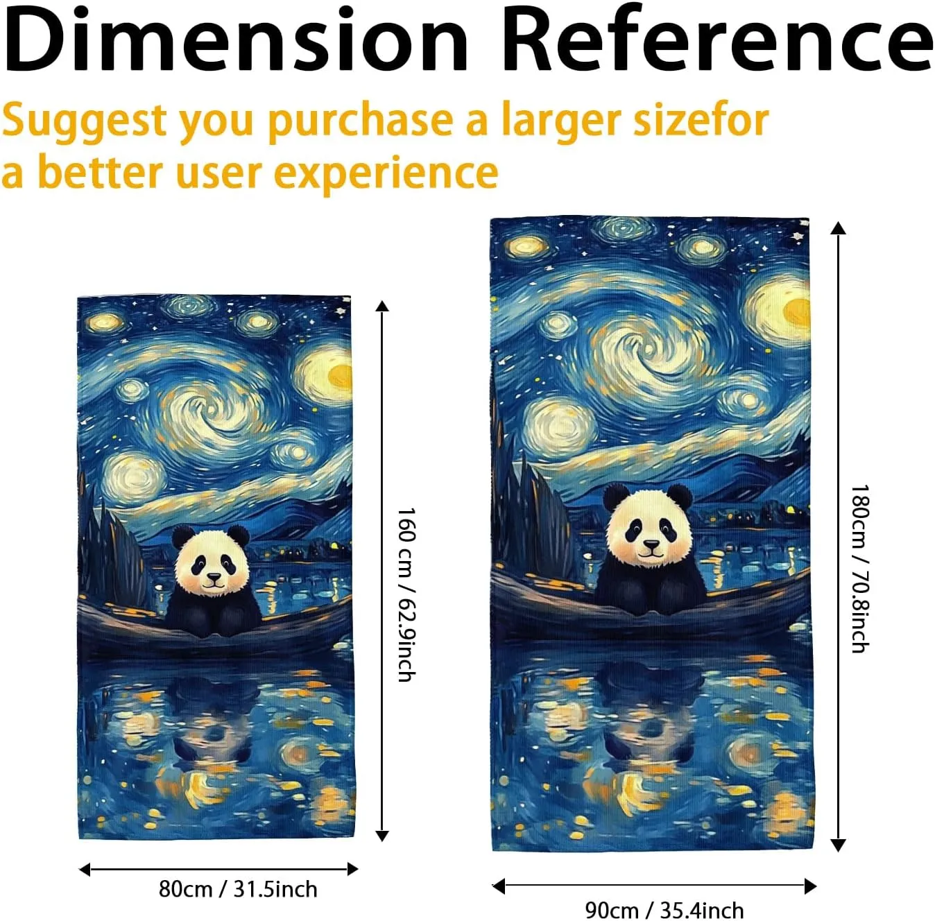 Starry Night Panda Microfiber Beach Towel Extra Large Blue Artistic Design Quick Dry Absorbent Sand Free Lightweight Beach Blanket, Vacation Picnic Essentials 62x31 Inch