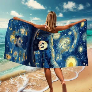 Starry Night Panda Microfiber Beach Towel Extra Large Blue Artistic Design Quick Dry Absorbent Sand Free Lightweight Beach Blanket, Vacation Picnic Essentials 62x31 Inch