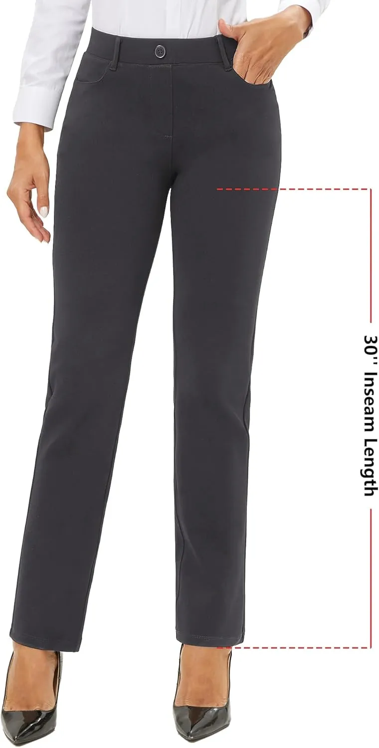 Stelle Women Dress Pants Business Casual Straight Leg 30" Stretch Work Pants Pull On Slim-fit Regular Slacks with 4 Pockets
