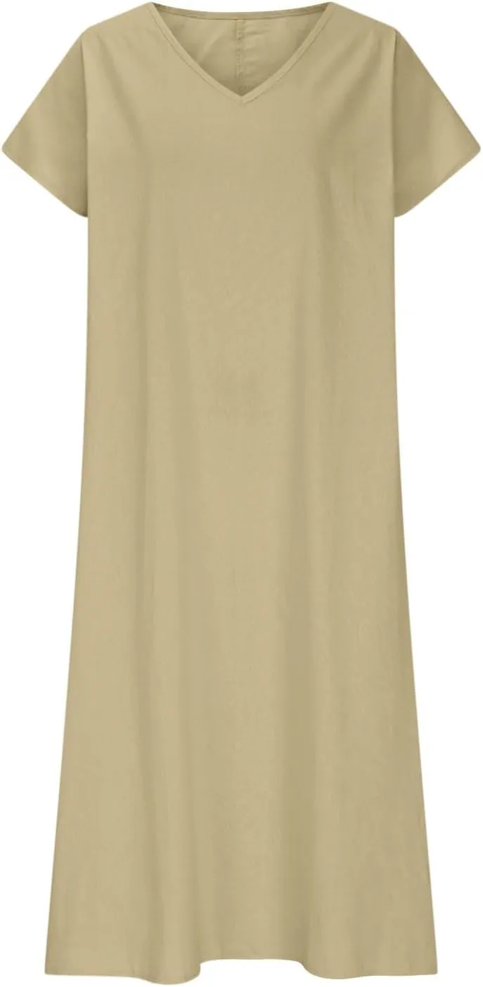 Summer Dresses for Women Casual Flowy Plus Size V-Neck Short Sleeve Long Maxi Dress Beach Vacation Clothing