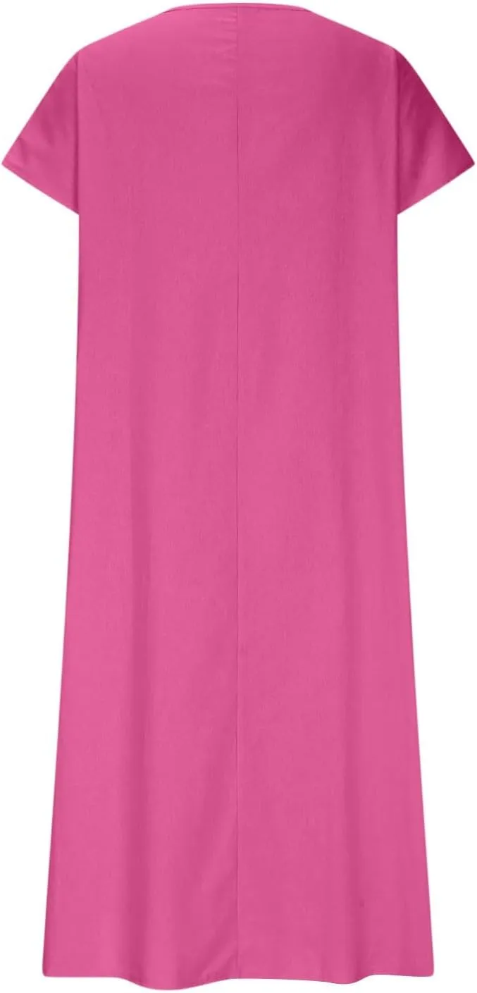 Summer Dresses for Women Casual Flowy Plus Size V-Neck Short Sleeve Long Maxi Dress Beach Vacation Clothing