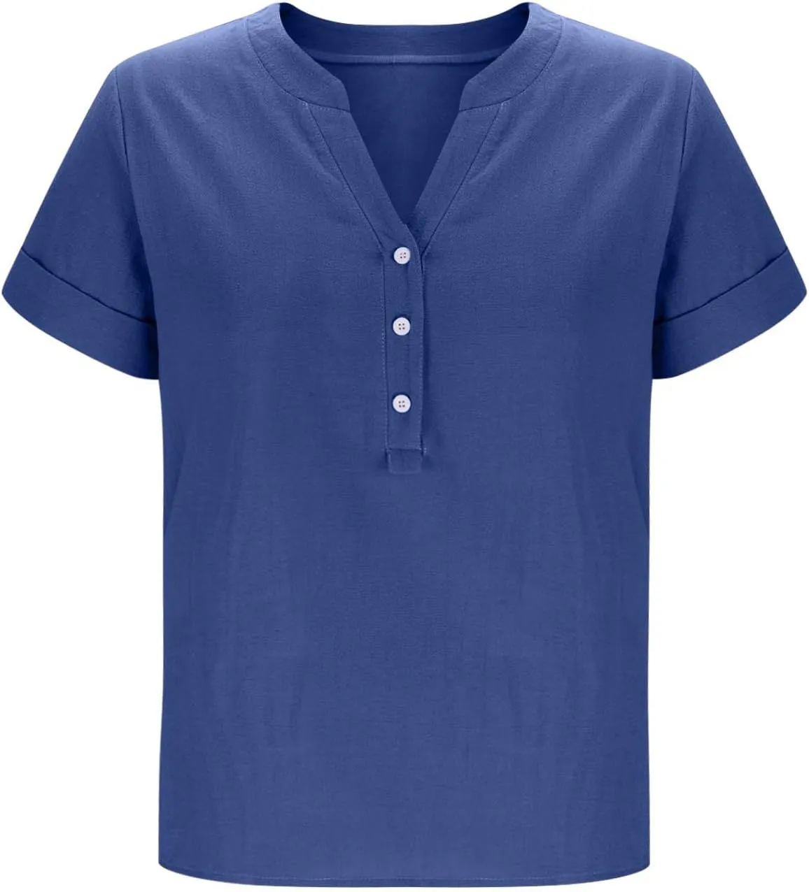 Summer Linen Tops for Women Trendy 2025 Roll Up Short Sleeve Button V Neck Tunic Shirts Oversized Plus Size Blouses