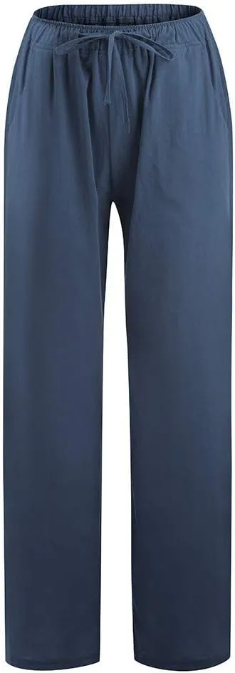 Summer Pants for Women Casual 2024 Summer Drawstring Elastic High Waist Linen Pant Straight Wide Leg Cropped Trousers