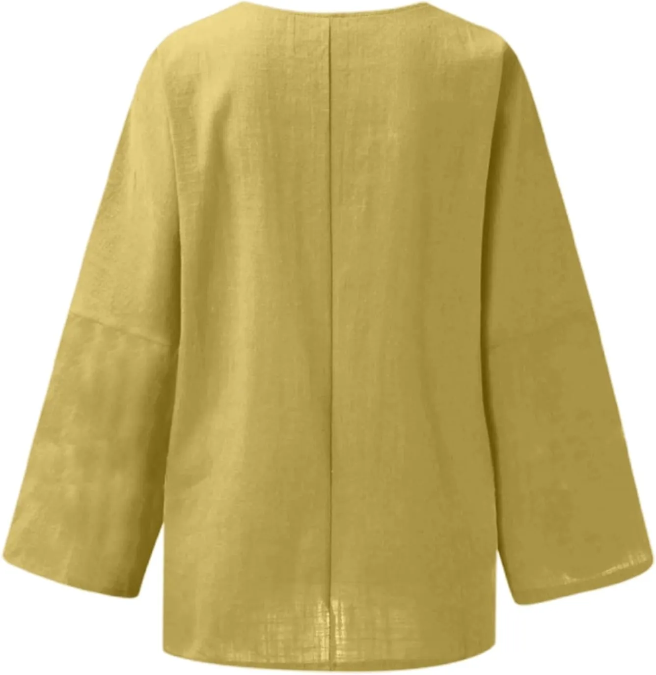 Summer Shirts for Women 2025 3/4 Length Sleeve Crew Neck Blouse Cotton Linen Shirts Casual Solid Color Basic Tops