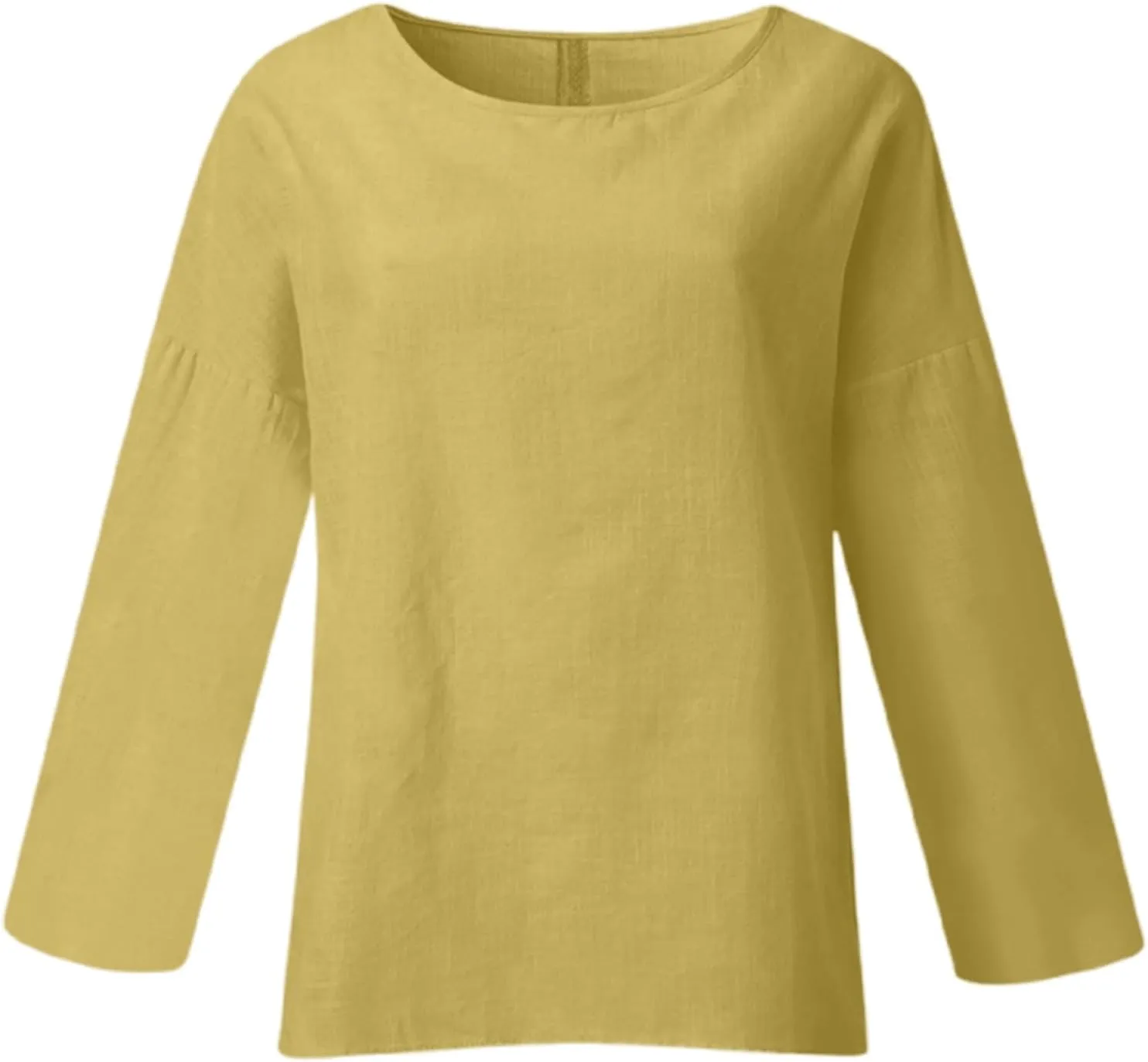 Summer Shirts for Women 2025 3/4 Length Sleeve Crew Neck Blouse Cotton Linen Shirts Casual Solid Color Basic Tops