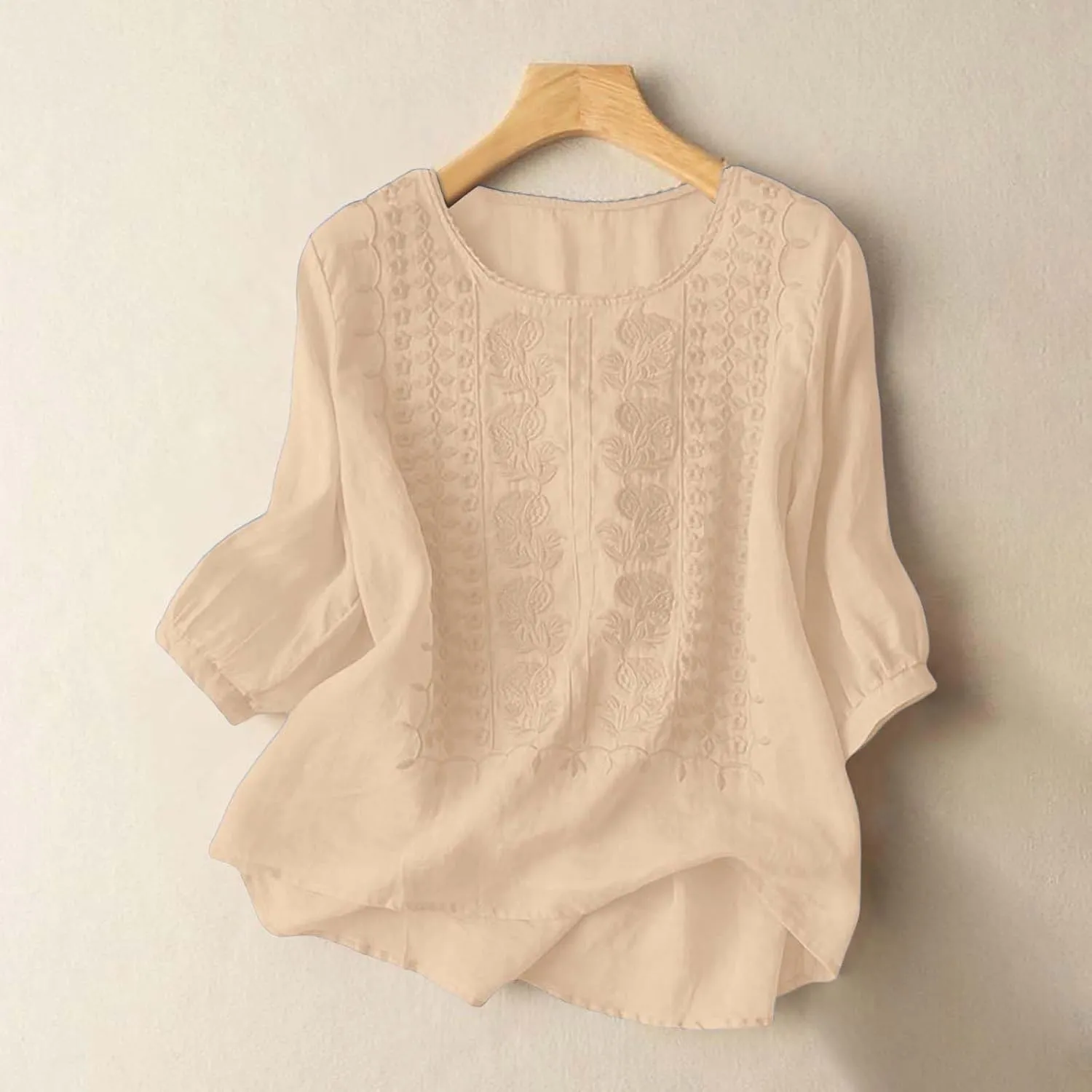 Summer Tops for Women 2025 Trendy V Neck Roll Up 3/4 Sleeve Lapel Blouse Tops Blouses Summer Plus Size Linen