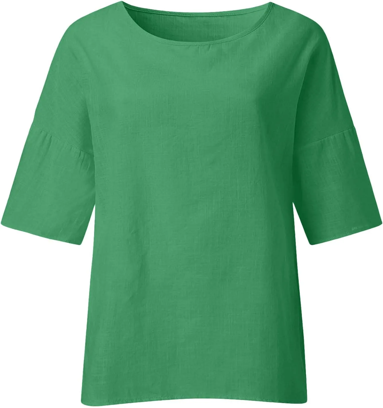 Summer Tops for Women Trendy Beach Plus Size 3/4 Sleeve Cotton Linen Shirts Blouse Crewneck Gauze Tops Casual Clothes
