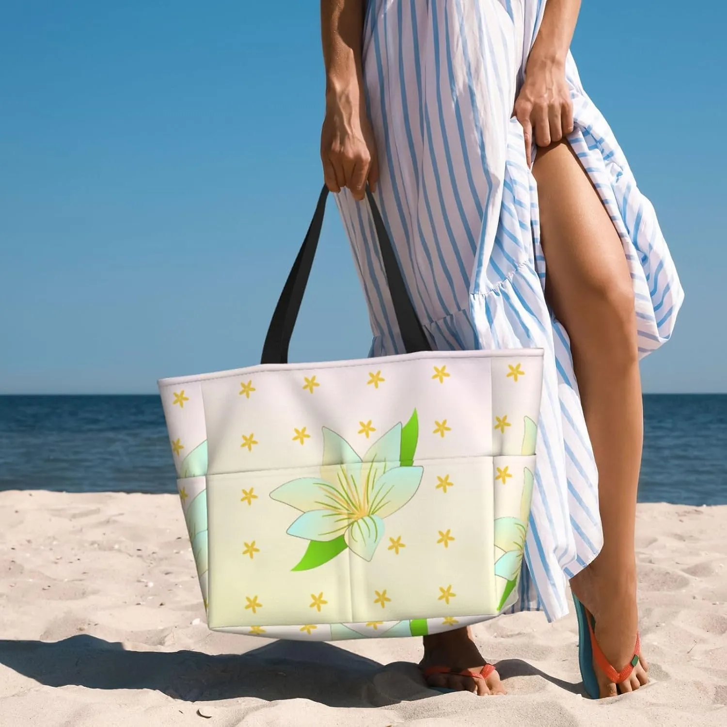 Sunflower Seeds And Mushroom Spacious Large Capacity Beach Travel Bag - Foldable Beach Bag Tote Bag With Zipper