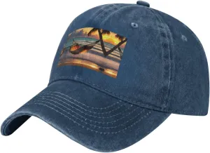 Sunset Beach Hammock Adult Baseball Cap, Unisex Golf dad hat, Adjustable Denim Baseball Cap for Sports Casual Trucker hat,