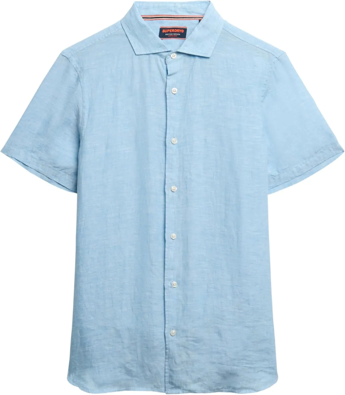 Superdry Men's Vacation Linen Short Sleeved Shirt, Sea Blue Chambray