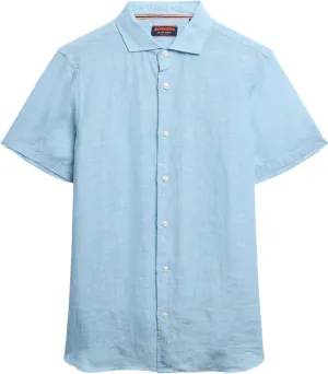 Superdry Men's Vacation Linen Short Sleeved Shirt, Sea Blue Chambray