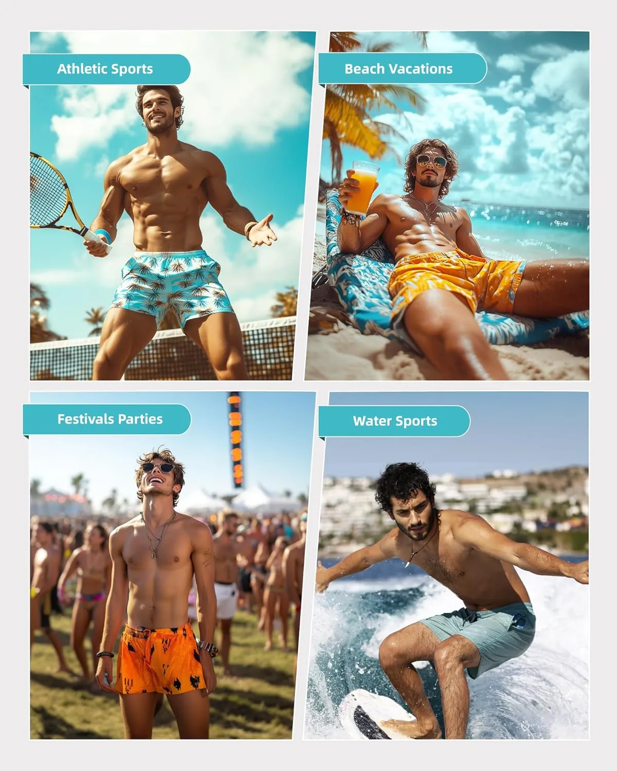 SURF CUZ Mens Swim Trunks with Compression Liner Quick Dry Swim Shorts Swimming Trunks 2 in 1 Bathing Suit Zipper Pockets