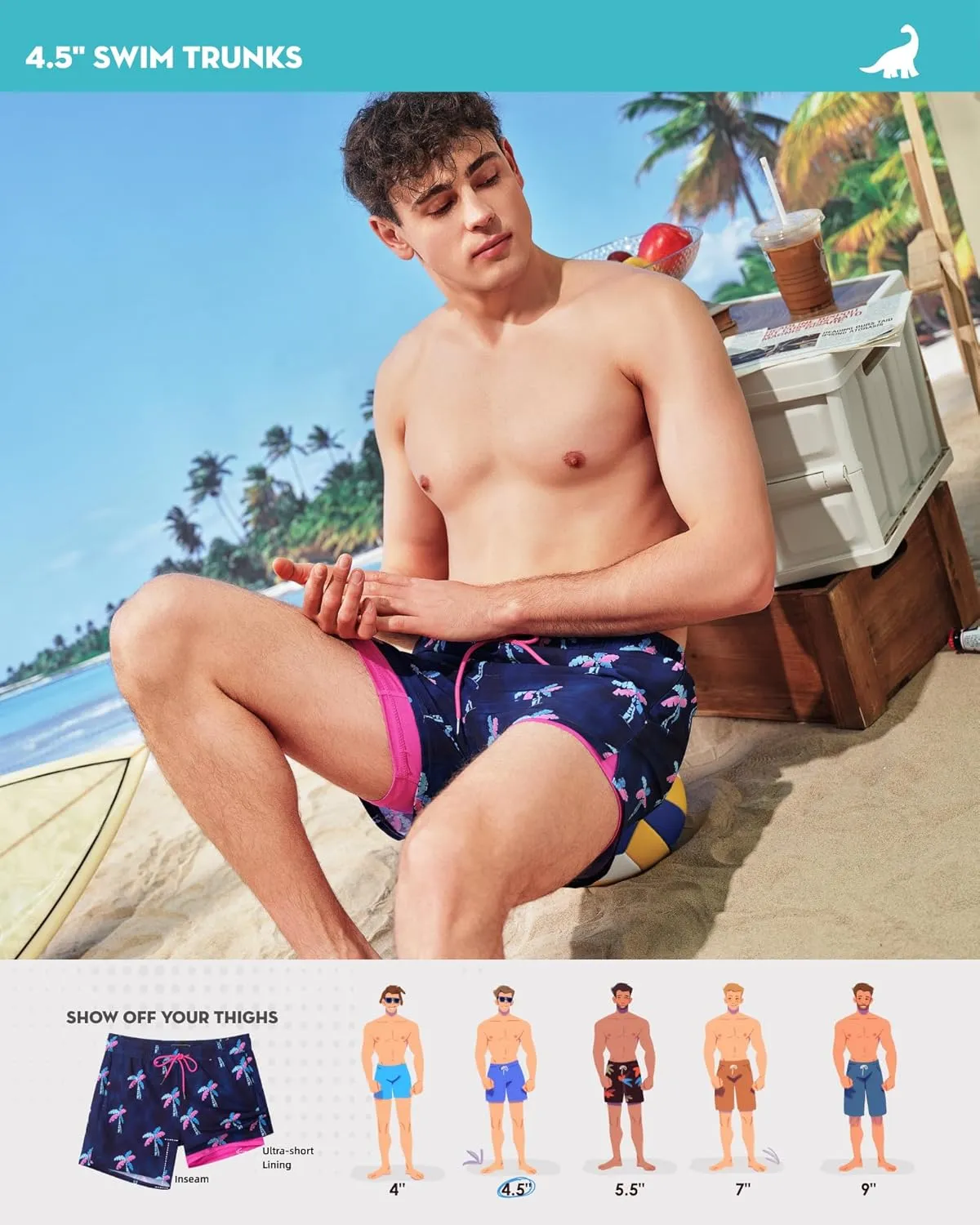 SURF CUZ Mens Swim Trunks with Compression Liner Quick Dry Swim Shorts Swimming Trunks 2 in 1 Bathing Suit Zipper Pockets