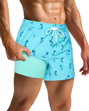 SURF CUZ Mens Swim Trunks with Compression Liner Quick Dry Swim Shorts Swimming Trunks 2 in 1 Bathing Suit Zipper Pockets