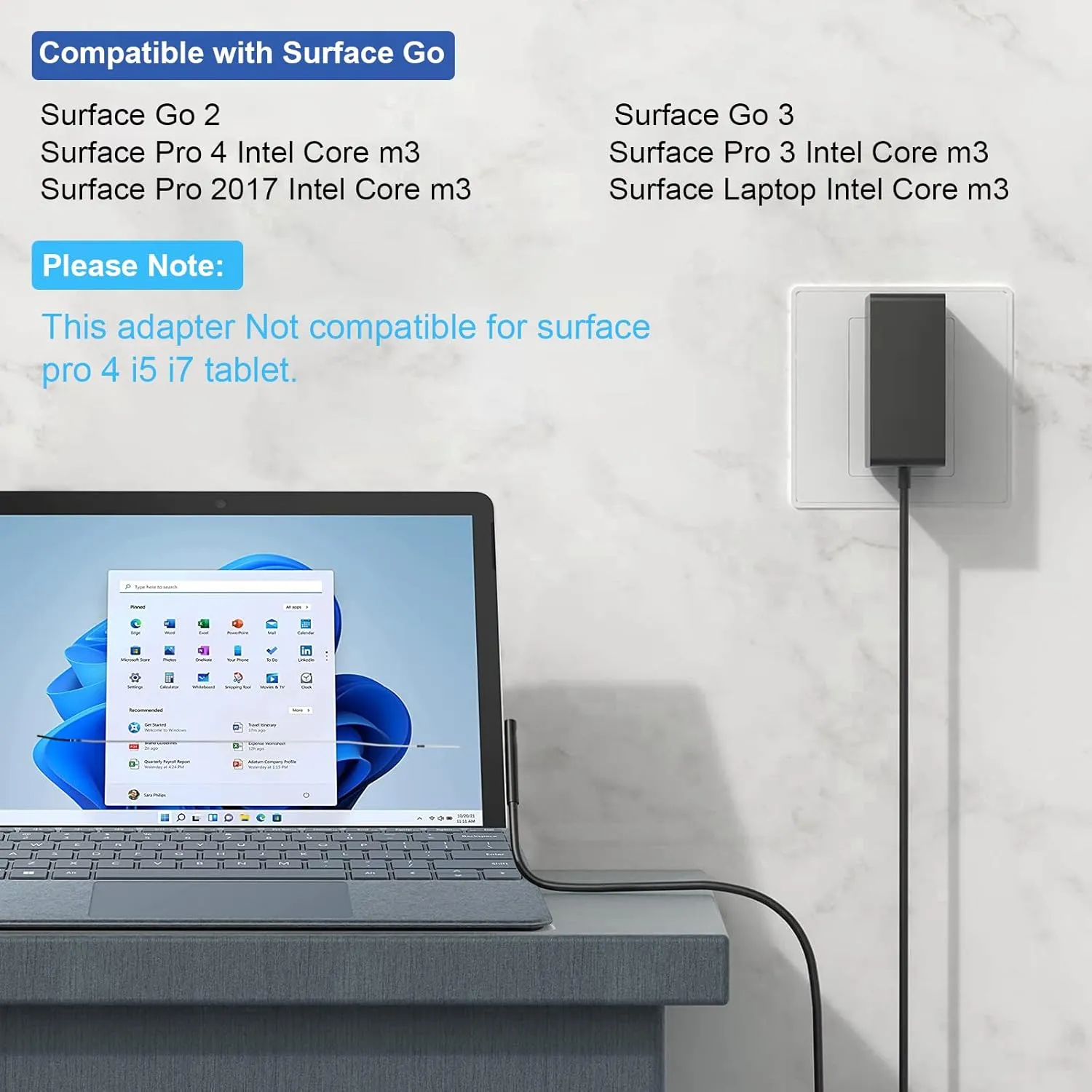 Surface 24W 15V 1.6A Go Charger, Power Supply Adapter Compatible with Microsoft Surface Go/Go 2/Go 3/Surface Pro 4 Core m3/Surface Pro 3 Core m3 AC Power Adapter