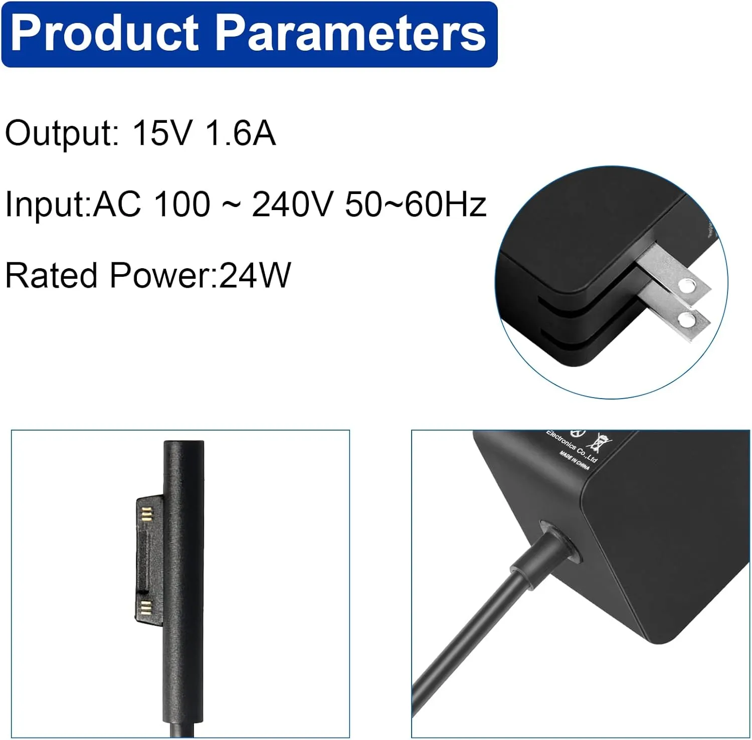 Surface 24W 15V 1.6A Go Charger, Power Supply Adapter Compatible with Microsoft Surface Go/Go 2/Go 3/Surface Pro 4 Core m3/Surface Pro 3 Core m3 AC Power Adapter