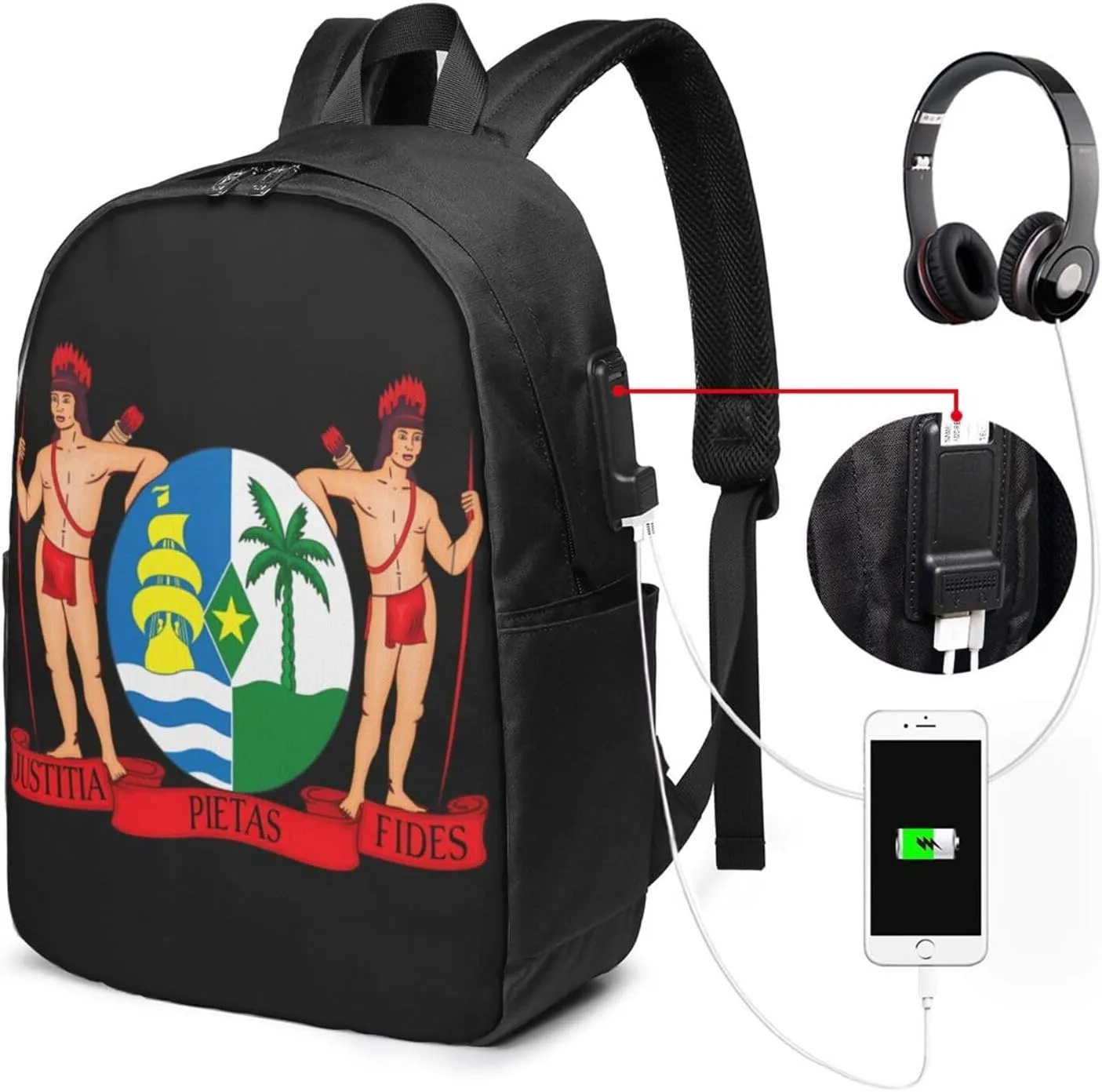 Suriname Surinamese Coat Arms Flag Laptop Backpacks Travel Backpack Casual Business Daypack Sport Rucksack Computer Bag Fits up to 17 Inch Notebook with USB Port
