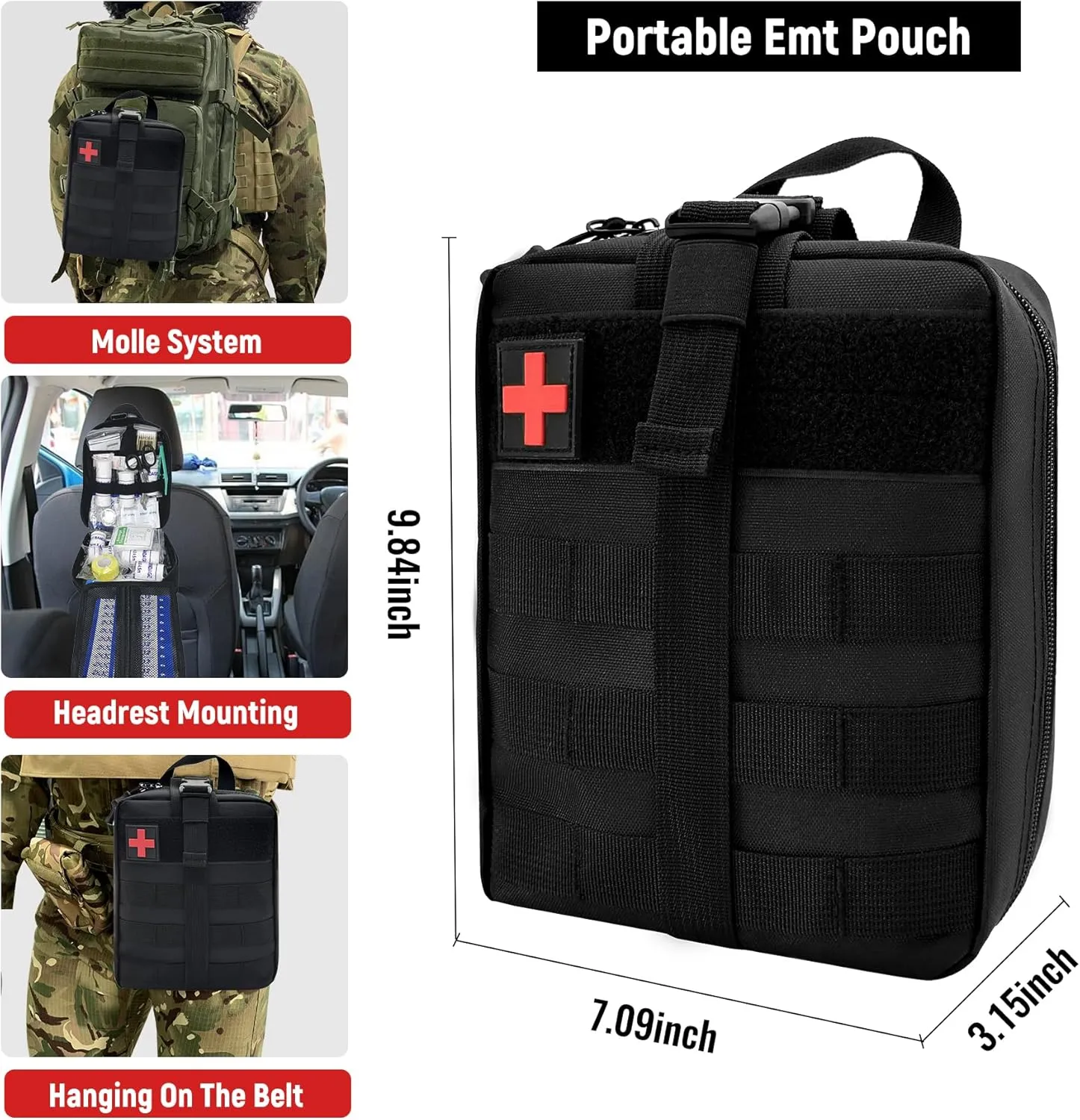 Survival First Aid Kit, MOLLE Medical Pouch Tactical First Aid Kit for Home, Car, Hiking, Travel, Camping, Black